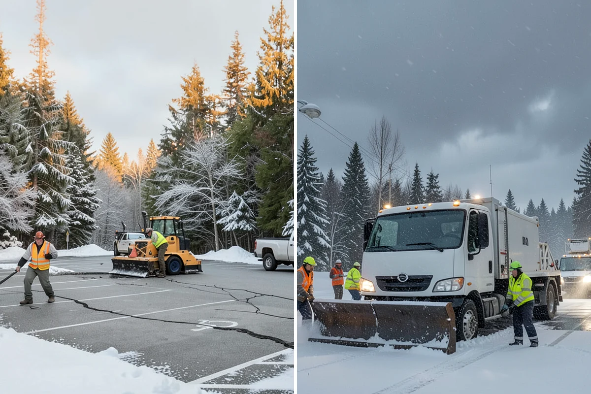 Bank Branch Snow Removal in Fircrest, Pierce County, WA - Identify drive-through lanes, ATM pads, and the entrance walk