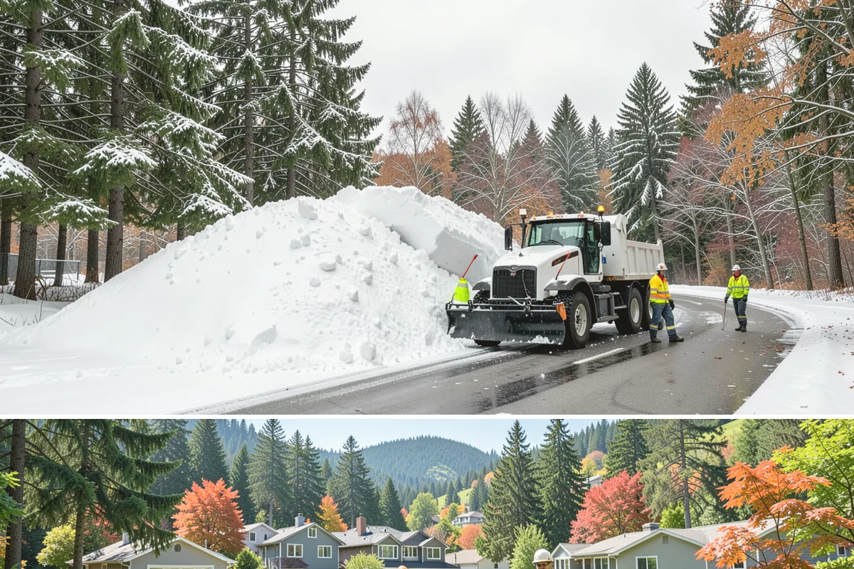 Bank Branch Snow Removal in Fircrest, Pierce County, WA - Branch demand concentrates in December through February around short lowland cold snaps.