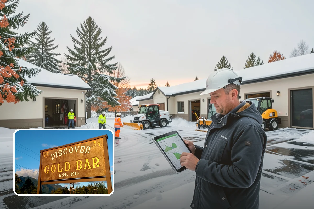 Bank Branch Snow Removal in Gold Bar, Snohomish County, WA - Drive-through lanes cleared before opening
