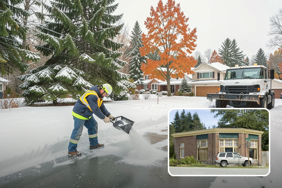 Bank Branch Snow Removal in Hamilton, Skagit County, WA - Drive-through lanes cleared before opening
