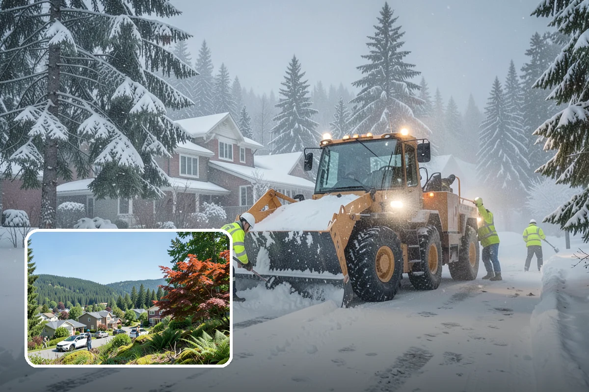 Bank Branch Snow Removal in Index, Snohomish County, WA - Drive-through lanes cleared before opening