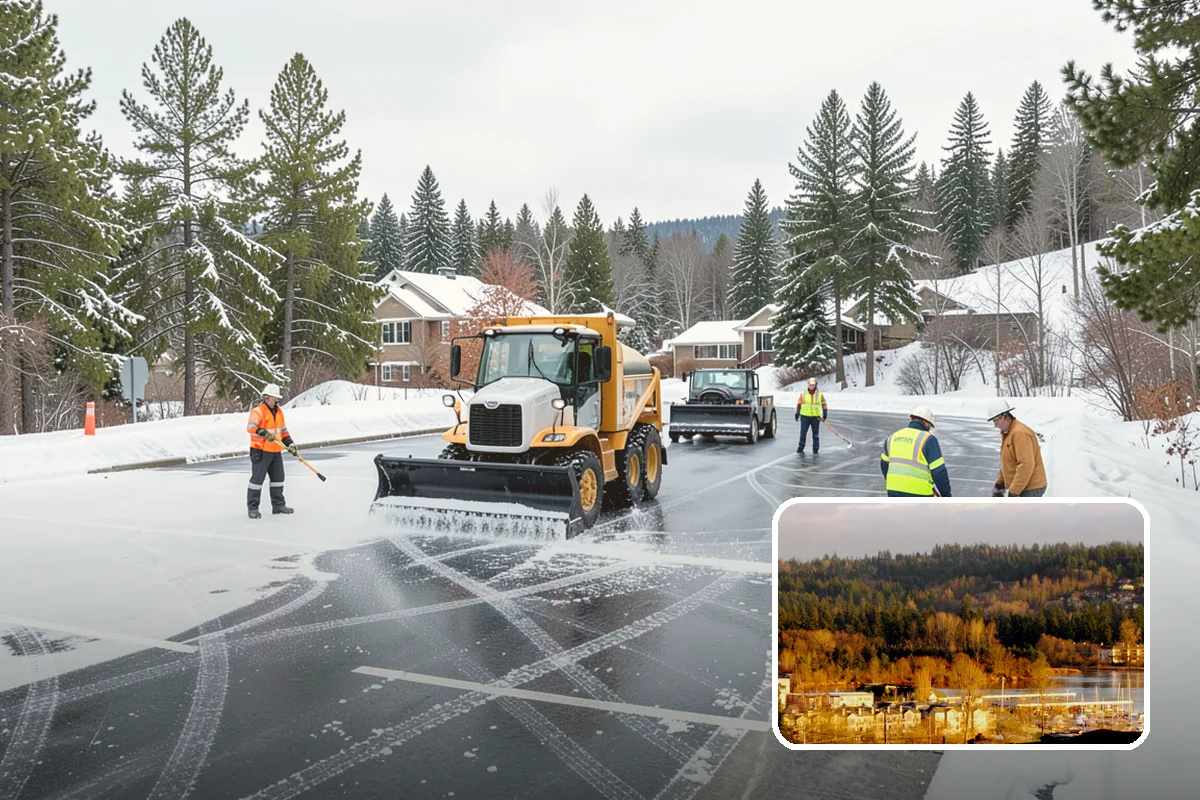Bank Branch Snow Removal in Kenmore, King County, WA - Drive-through lanes cleared before opening