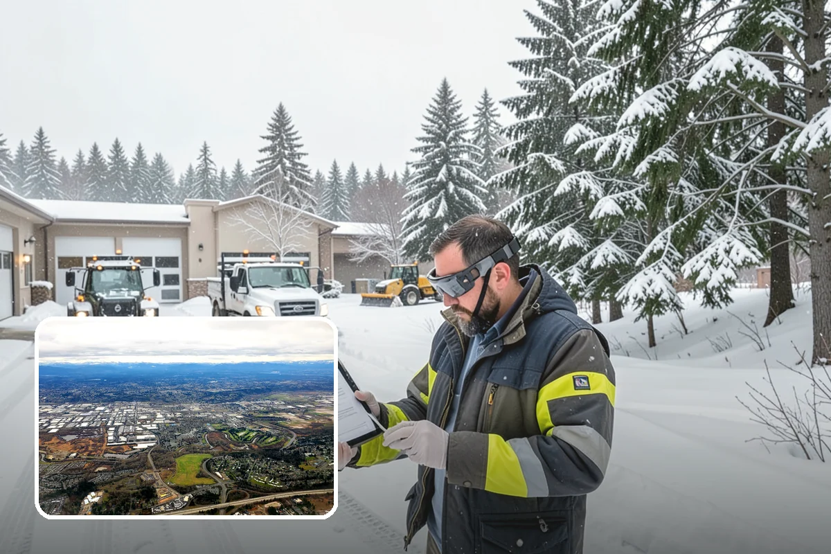 Bank Branch Snow Removal in Kent, King County, WA - Drive-through lanes cleared before opening