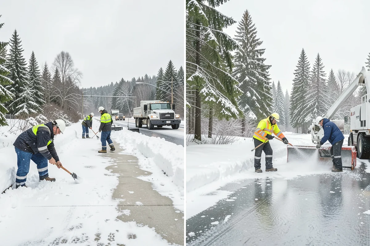 Bank Branch Snow Removal in La Conner, Skagit County, WA - Identify drive-through lanes, ATM pads, and the entrance walk