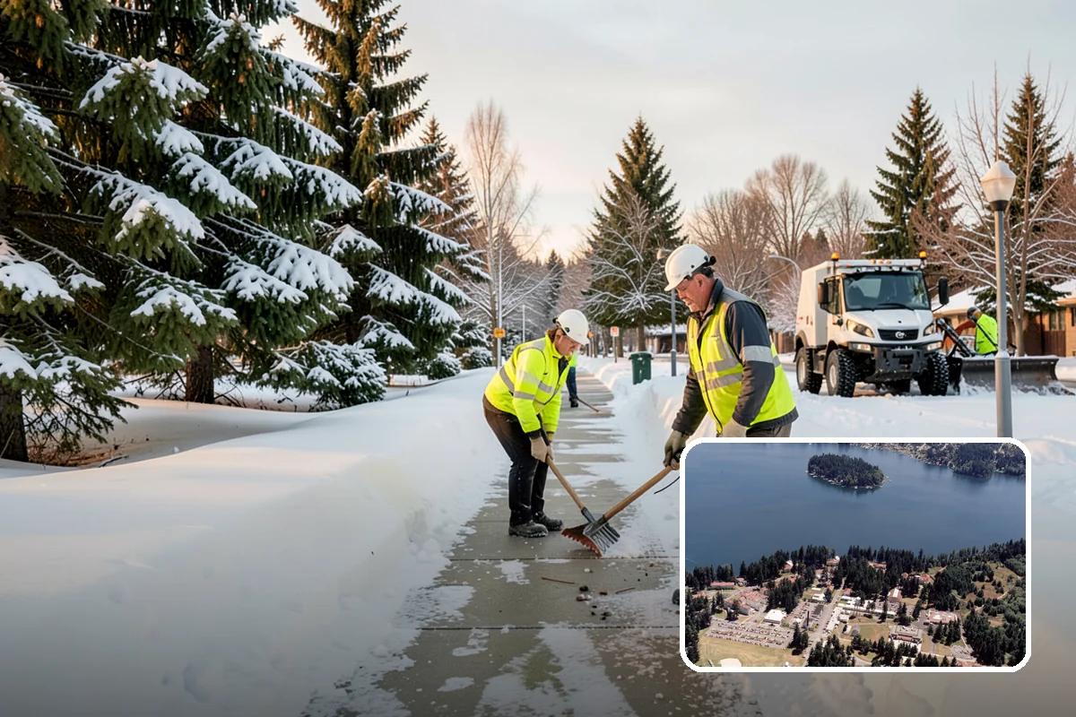 Bank Branch Snow Removal in Lakewood, Pierce County, WA - Drive-through lanes cleared before opening
