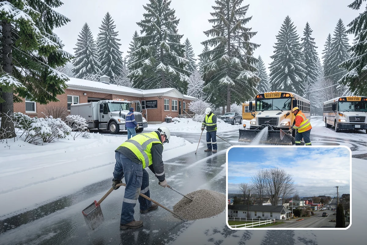 Bank Branch Snow Removal in Langley, Island County, WA - Drive-through lanes cleared before opening
