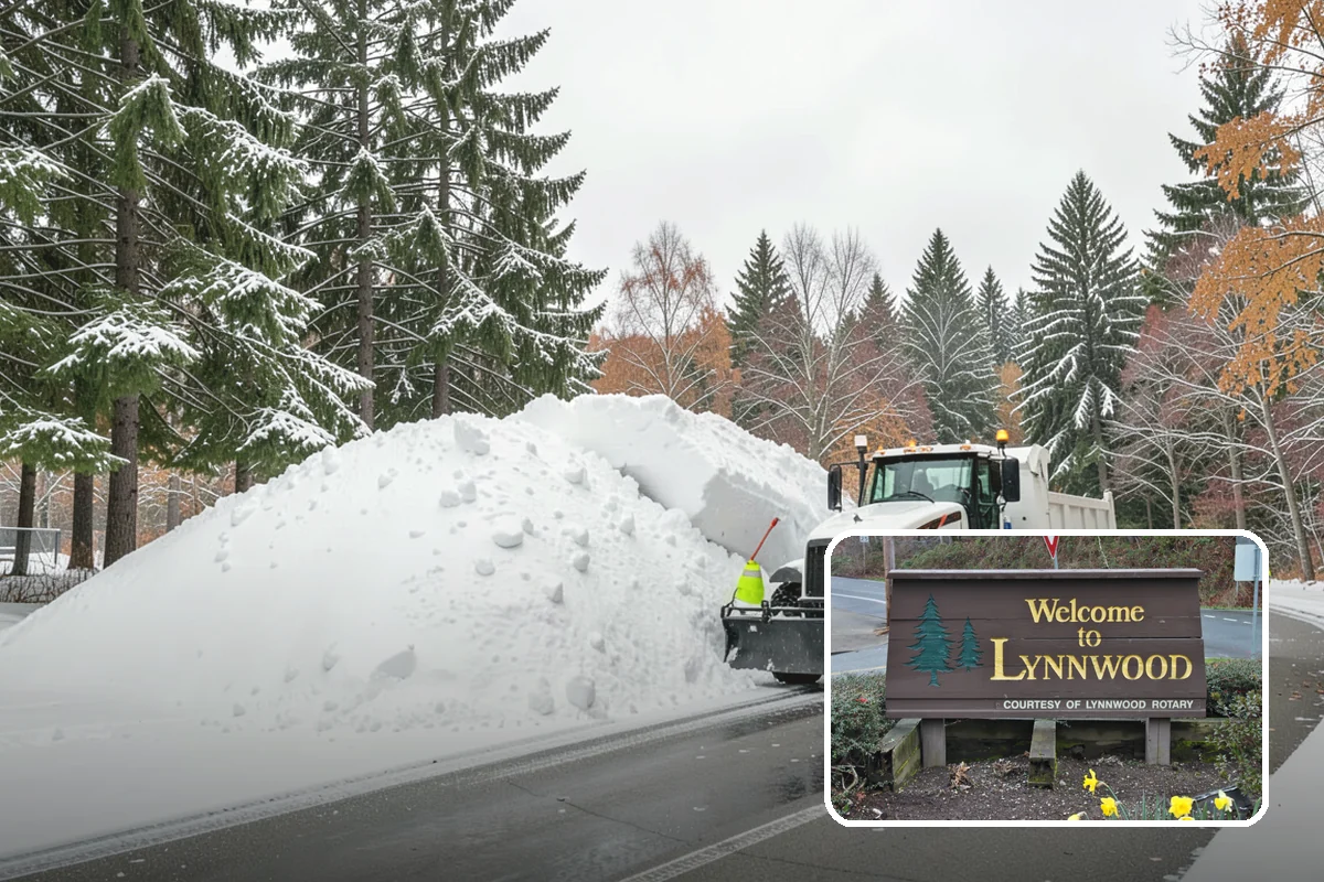 Bank Branch Snow Removal in Lynnwood, Snohomish County, WA - Drive-through lanes cleared before opening