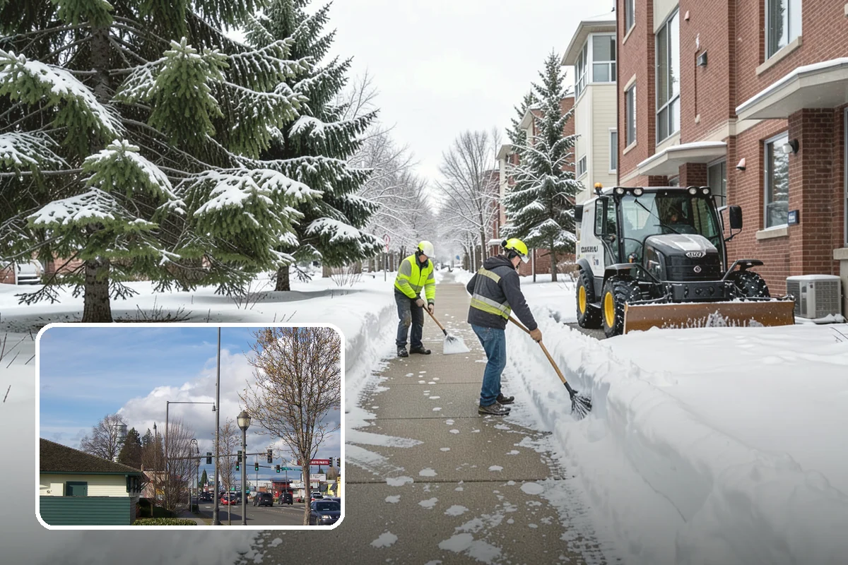 Bank Branch Snow Removal in Marysville, Snohomish County, WA - Drive-through lanes cleared before opening