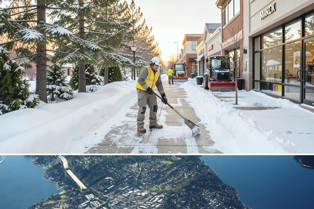 Bank Branch Snow Removal in Mercer Island, King County, WA - Branch demand concentrates in December through February around short lowland cold snaps.