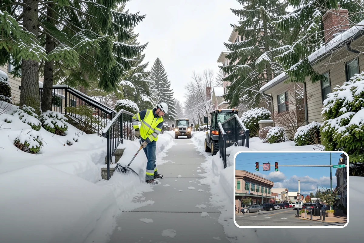 Bank Branch Snow Removal in Monroe, Snohomish County, WA - Drive-through lanes cleared before opening