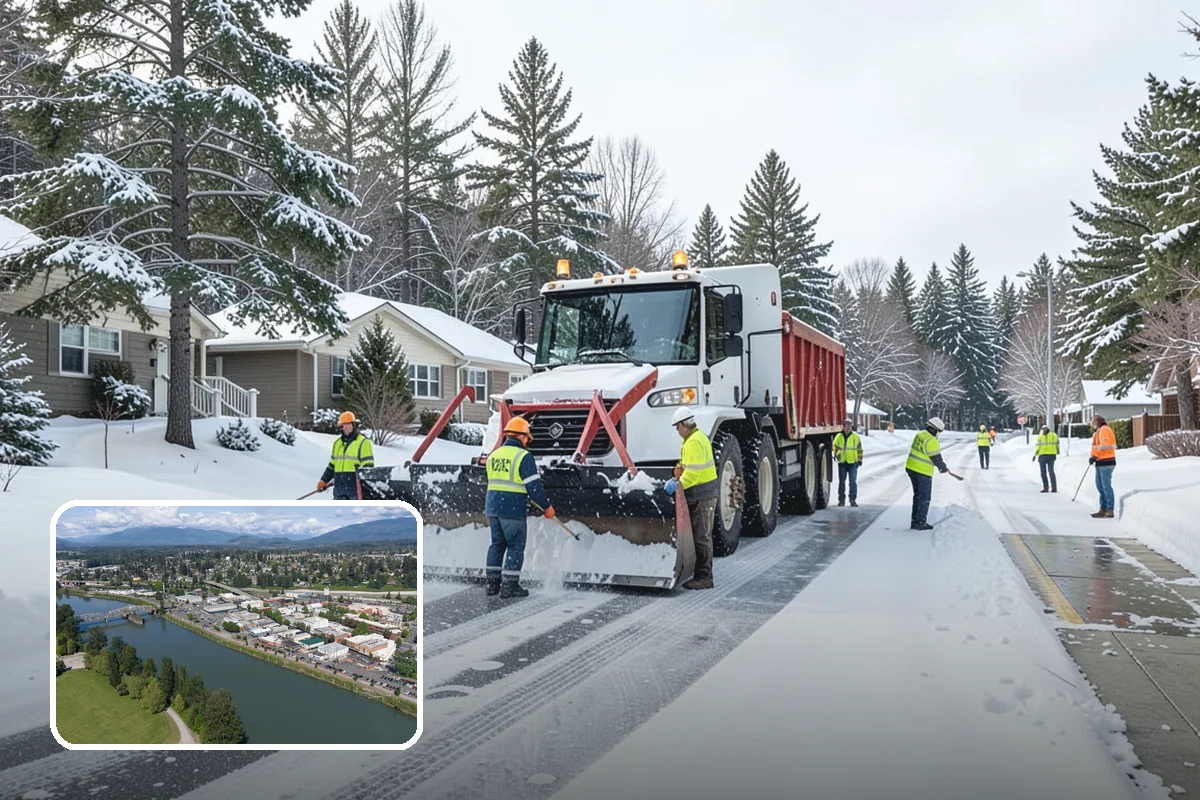 Bank Branch Snow Removal in Mount Vernon, Skagit County, WA - Drive-through lanes cleared before opening