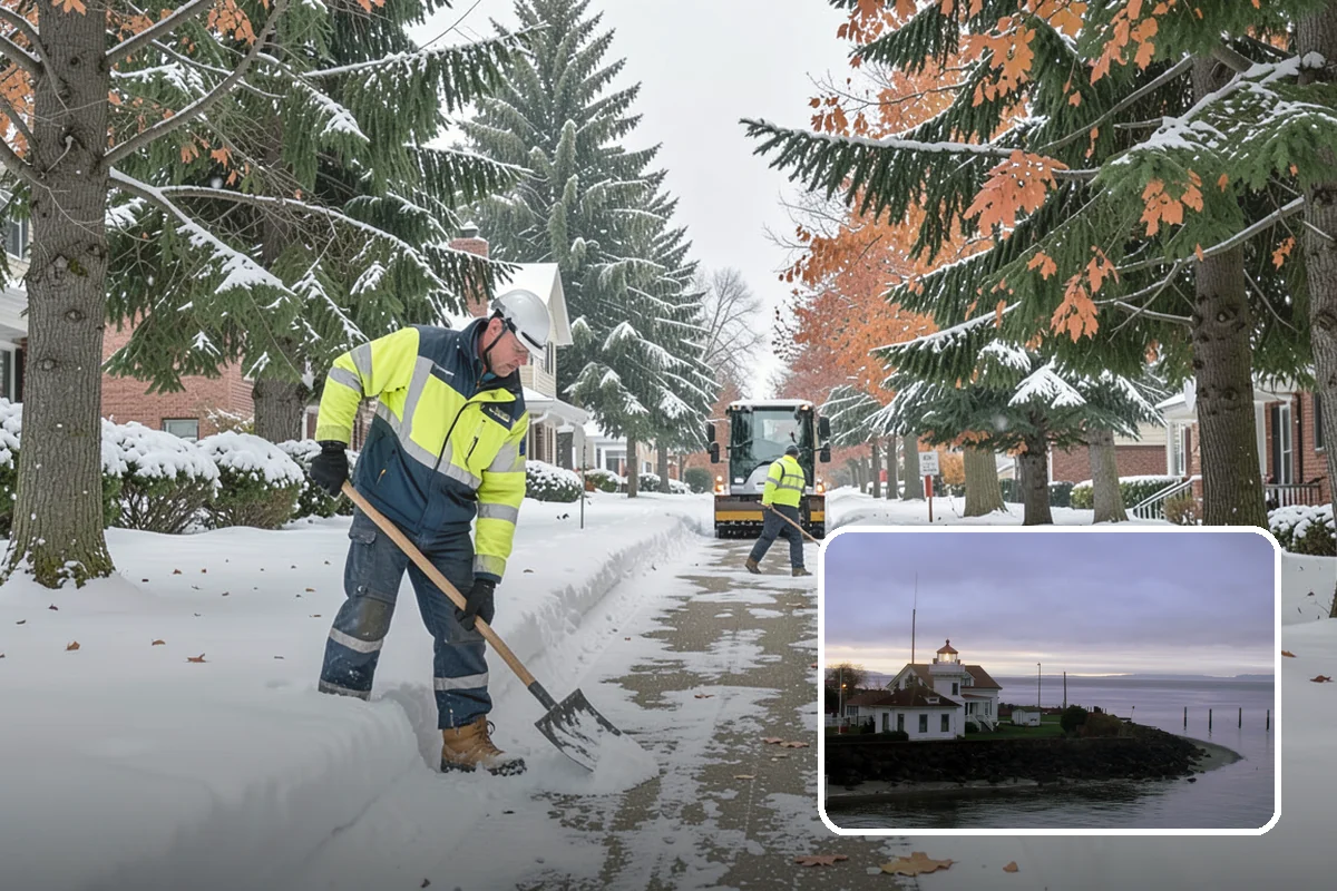 Bank Branch Snow Removal in Mukilteo, Snohomish County, WA - Drive-through lanes cleared before opening