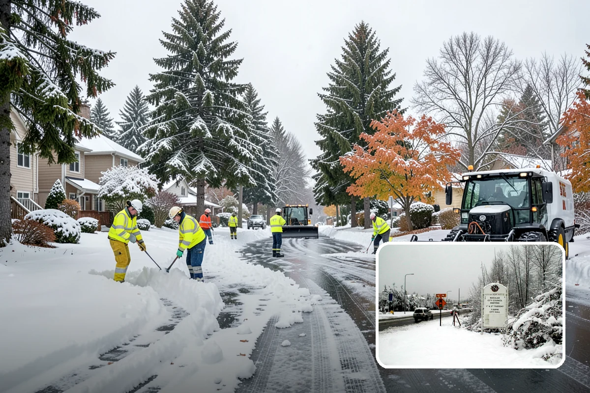 Bank Branch Snow Removal in Newcastle, King County, WA - Drive-through lanes cleared before opening