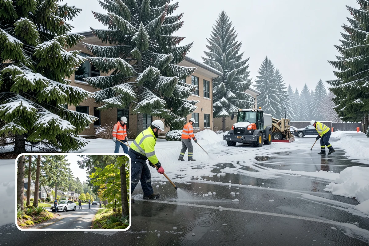 Bank Branch Snow Removal in Normandy Park, King County, WA - Drive-through lanes cleared before opening