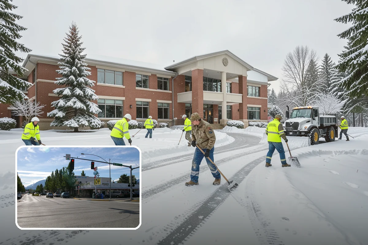 Bank Branch Snow Removal in North Bend, King County, WA - Drive-through lanes cleared before opening