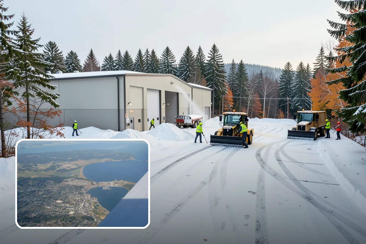 Bank Branch Snow Removal in Oak Harbor, Island County, WA - Drive-through lanes cleared before opening