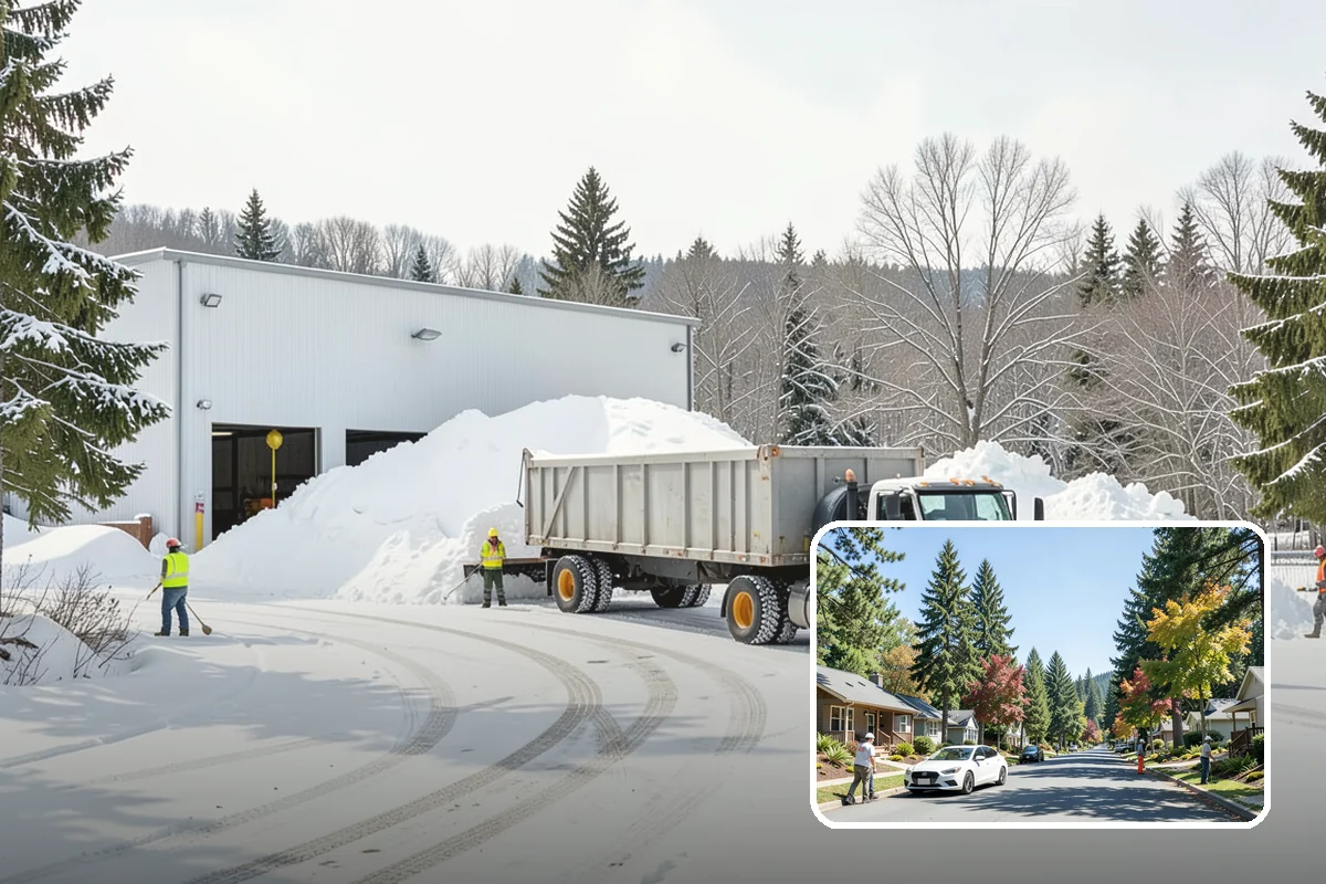 Bank Branch Snow Removal in Orting, Pierce County, WA - Drive-through lanes cleared before opening