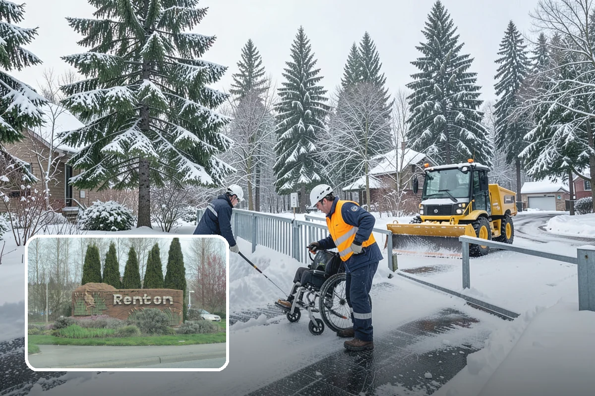 Bank Branch Snow Removal in Renton, King County, WA - Drive-through lanes cleared before opening