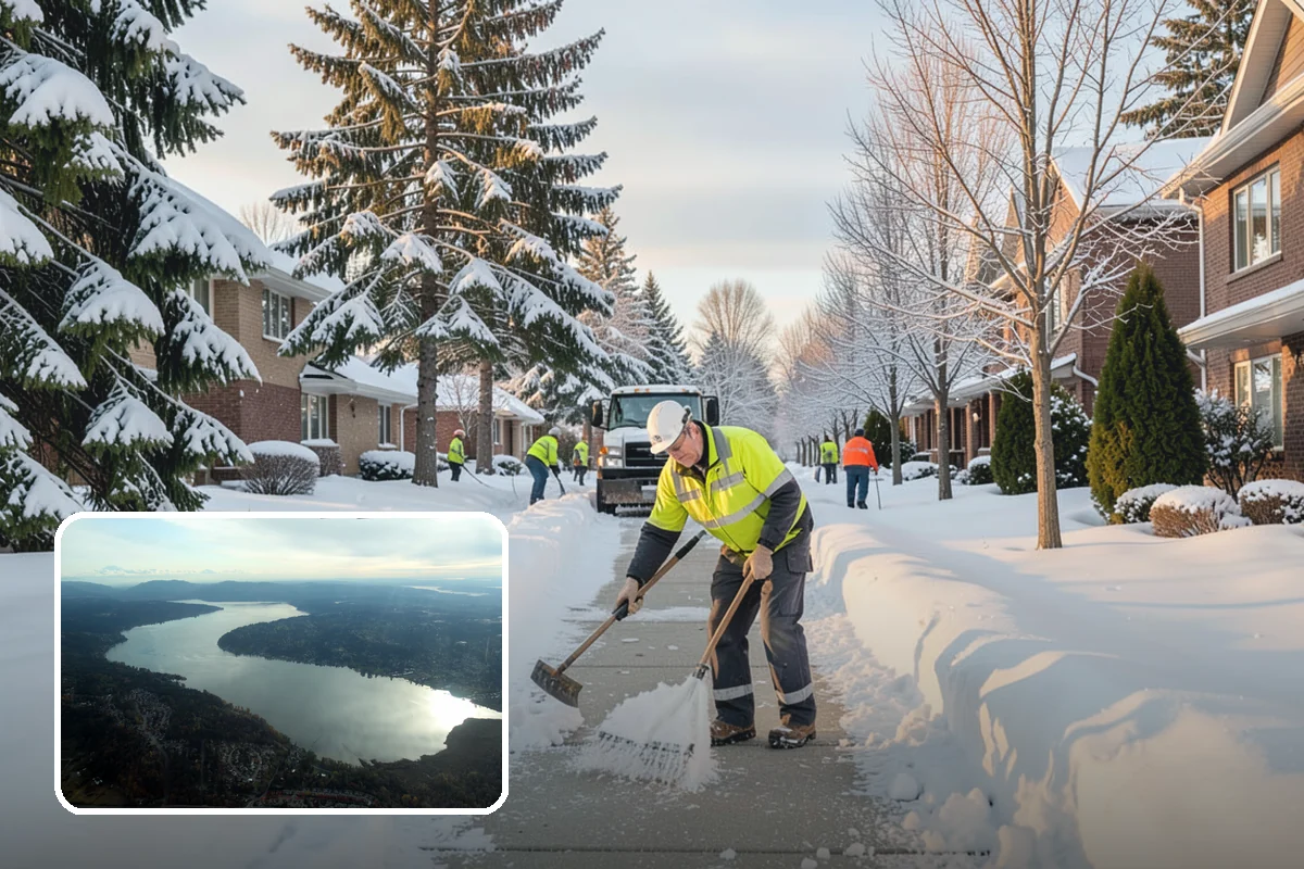 Bank Branch Snow Removal in Sammamish, King County, WA - Drive-through lanes cleared before opening