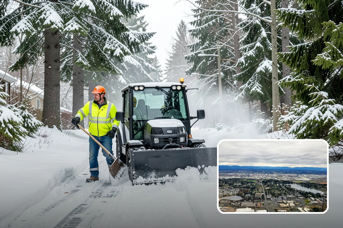 Bank Branch Snow Removal in SeaTac, King County, WA - Drive-through lanes cleared before opening