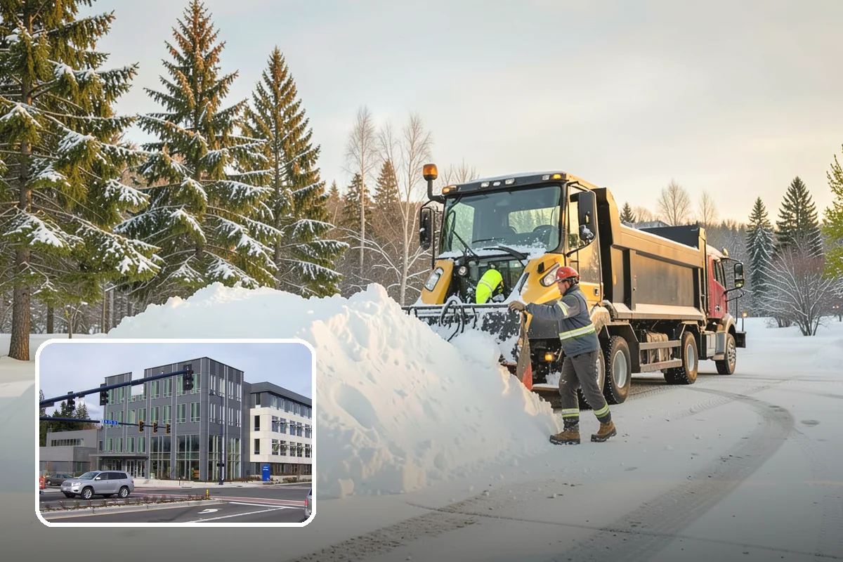Bank Branch Snow Removal in Shoreline, King County, WA - Drive-through lanes cleared before opening