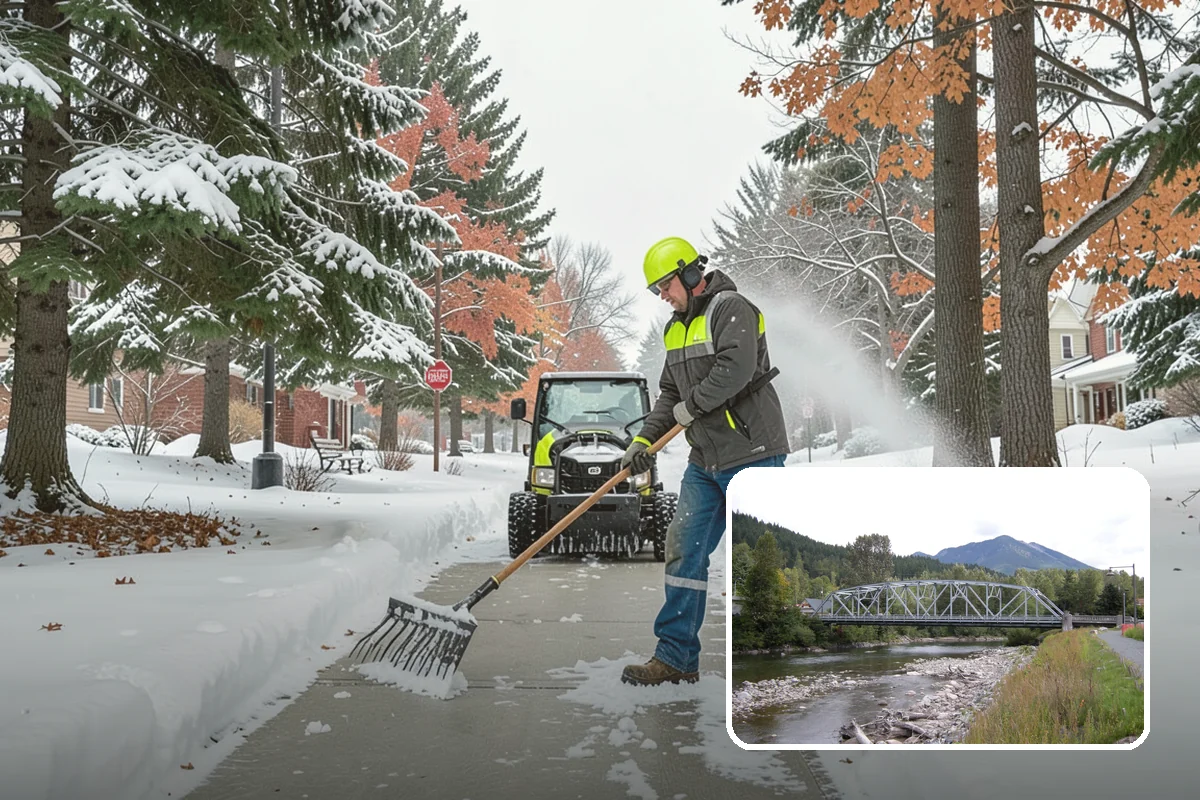 Bank Branch Snow Removal in Skykomish, King County, WA - Drive-through lanes cleared before opening