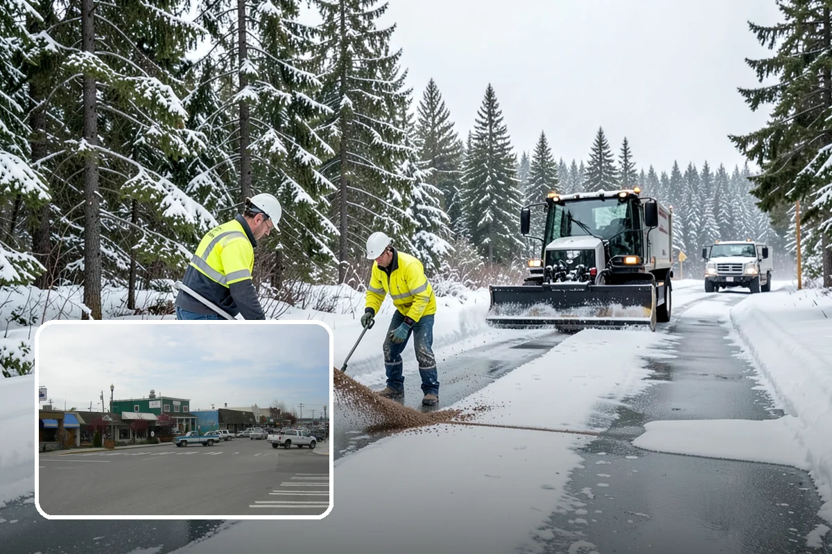 Bank Branch Snow Removal in Stanwood, Snohomish County, WA - Drive-through lanes cleared before opening