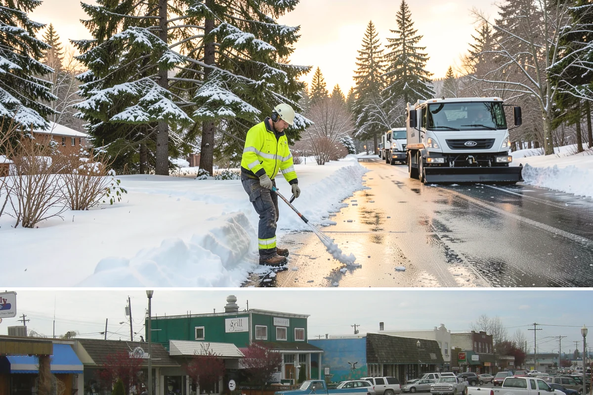 Bank Branch Snow Removal in Stanwood, Snohomish County, WA - Branch demand concentrates in December through February around short lowland cold snaps.