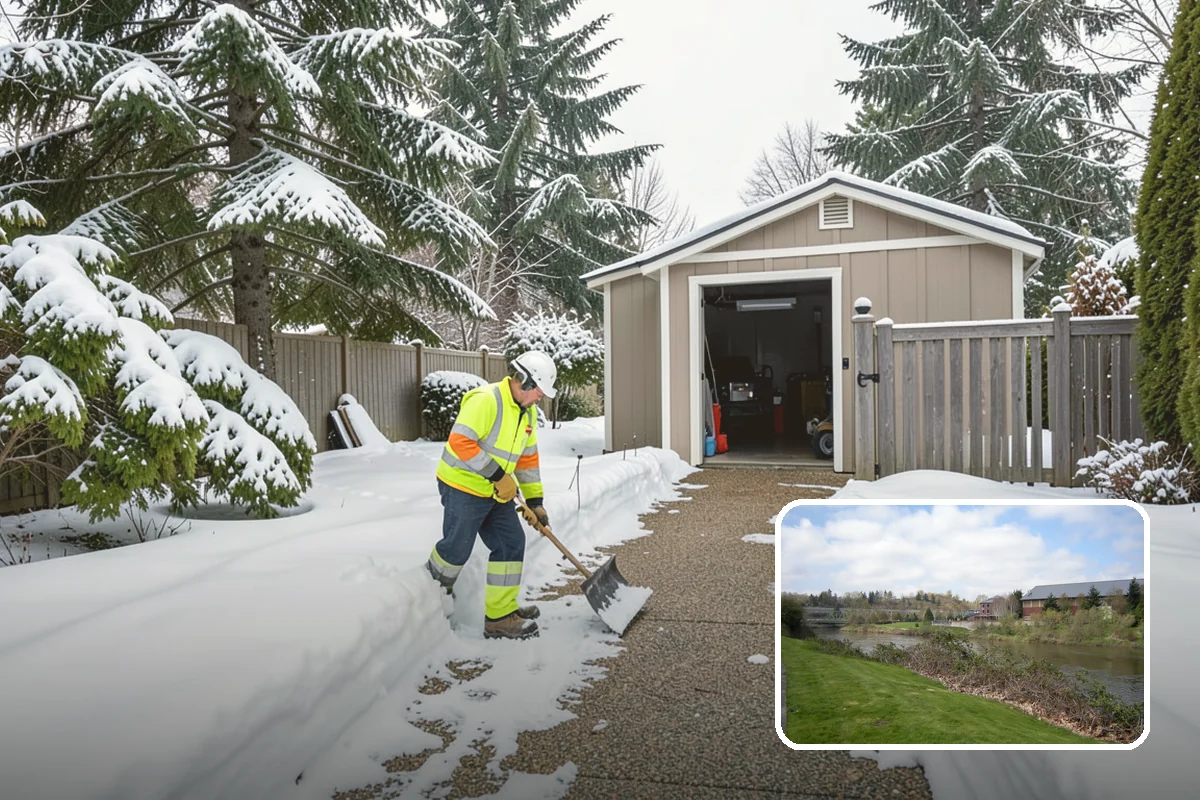 Bank Branch Snow Removal in Tukwila, King County, WA - Drive-through lanes cleared before opening