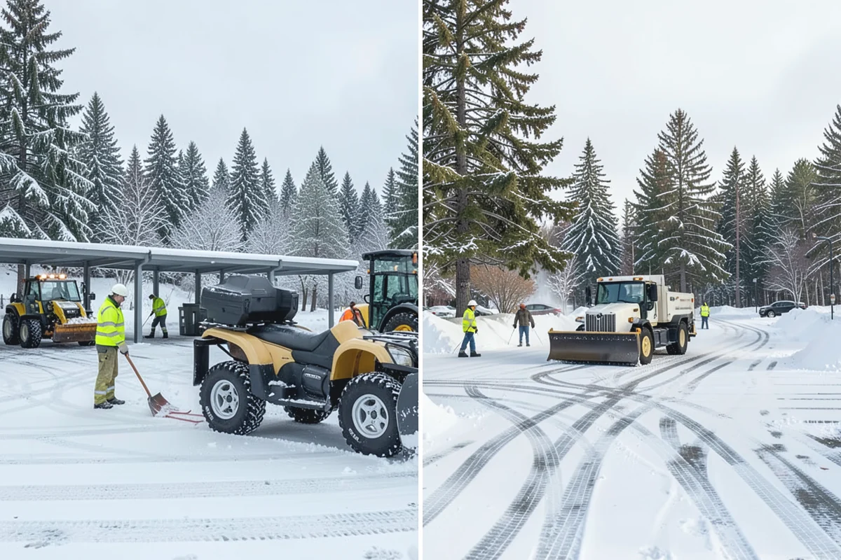 Bank Parking Lot Snow Removal in Auburn, King County, WA - Map parking, drive-through lanes, and the ATM approach with staff