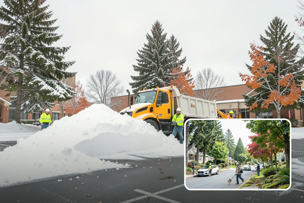 Bank Parking Lot Snow Removal in Beaux Arts Village, King County, WA - Customer parking and drive-through lanes stay open all day
