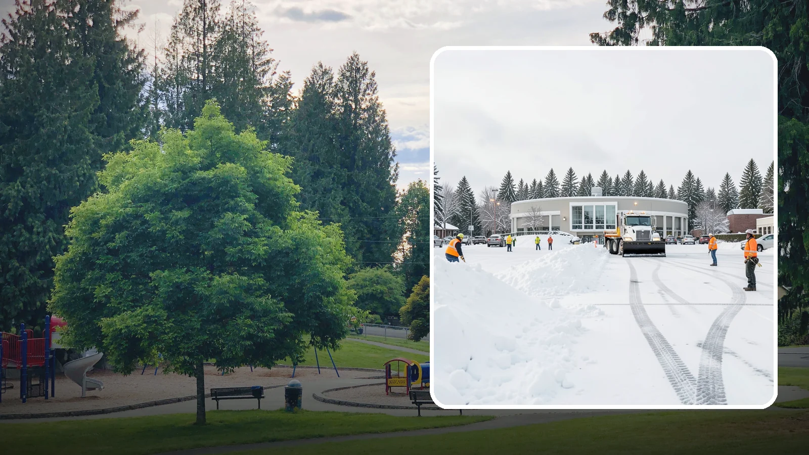 Bank Parking Lot Snow Removal in Bonney Lake, Pierce County, WA - We clear bank lots, drive-throughs, and ATM lanes so Western Washington customers bank safely all winter.