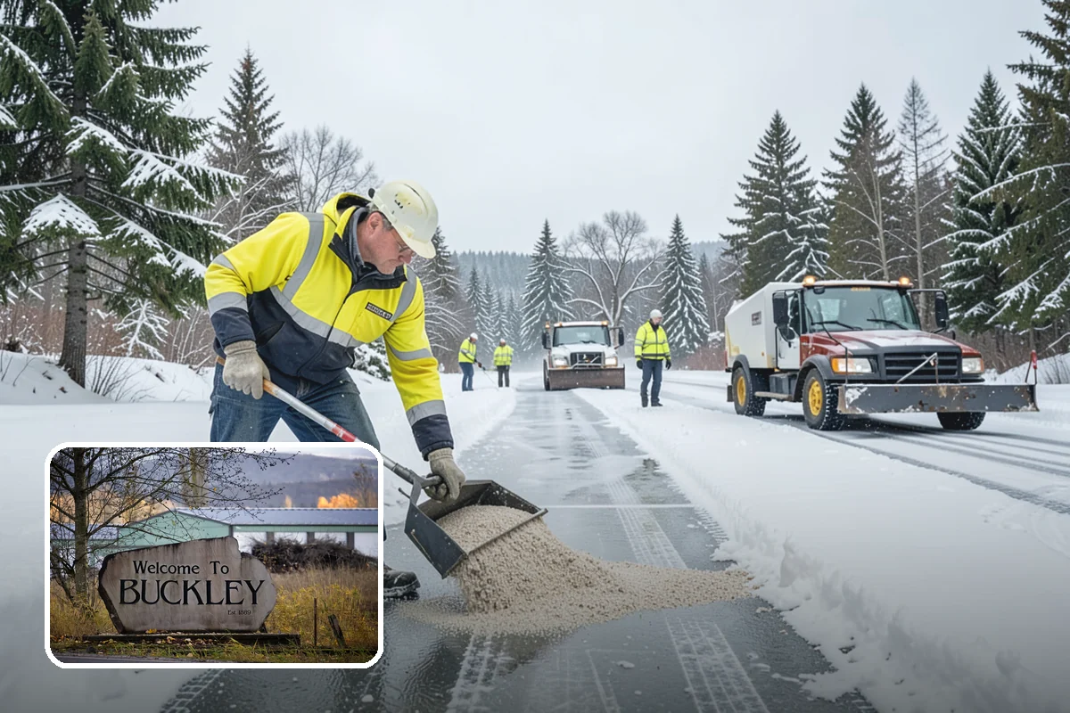 Bank Parking Lot Snow Removal in Buckley, Pierce County, WA - Customer parking and drive-through lanes stay open all day