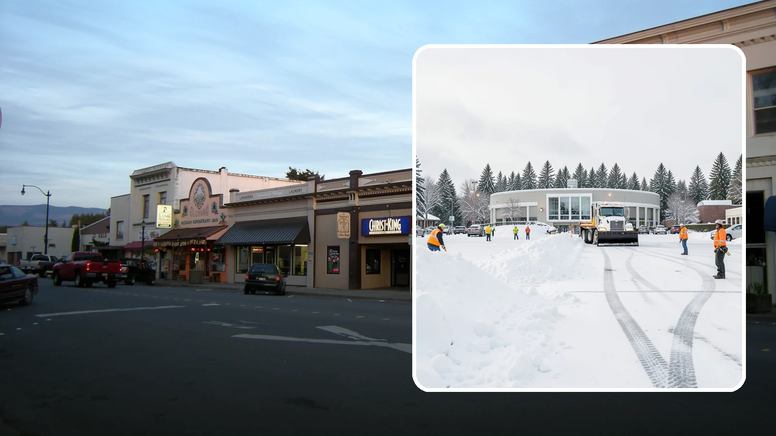 Bank Parking Lot Snow Removal in Burlington, Skagit County, WA - We clear bank lots, drive-throughs, and ATM lanes so Western Washington customers bank safely all winter.
