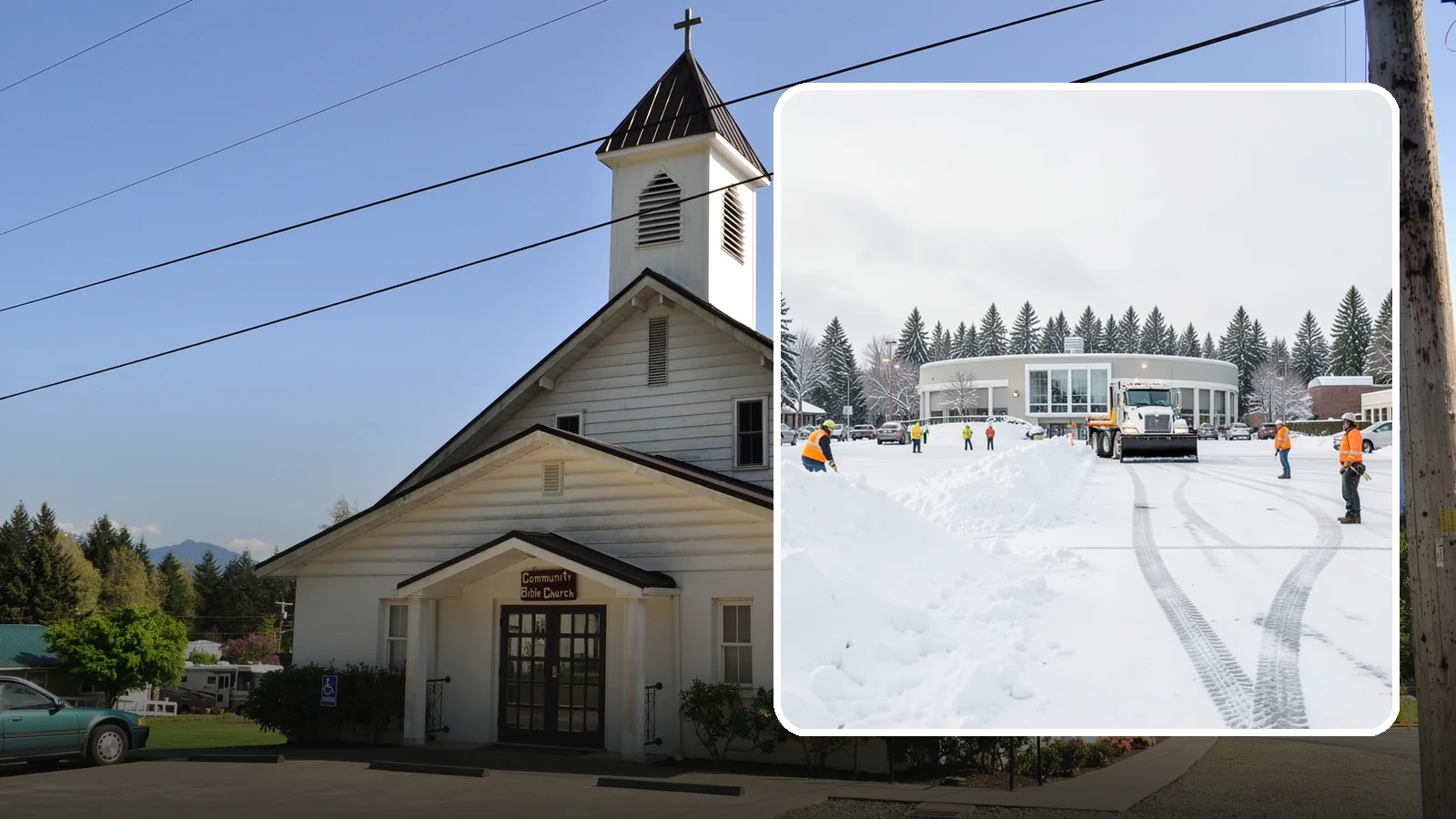 Bank Parking Lot Snow Removal in Concrete, Skagit County, WA - We clear bank lots, drive-throughs, and ATM lanes so Western Washington customers bank safely all winter.