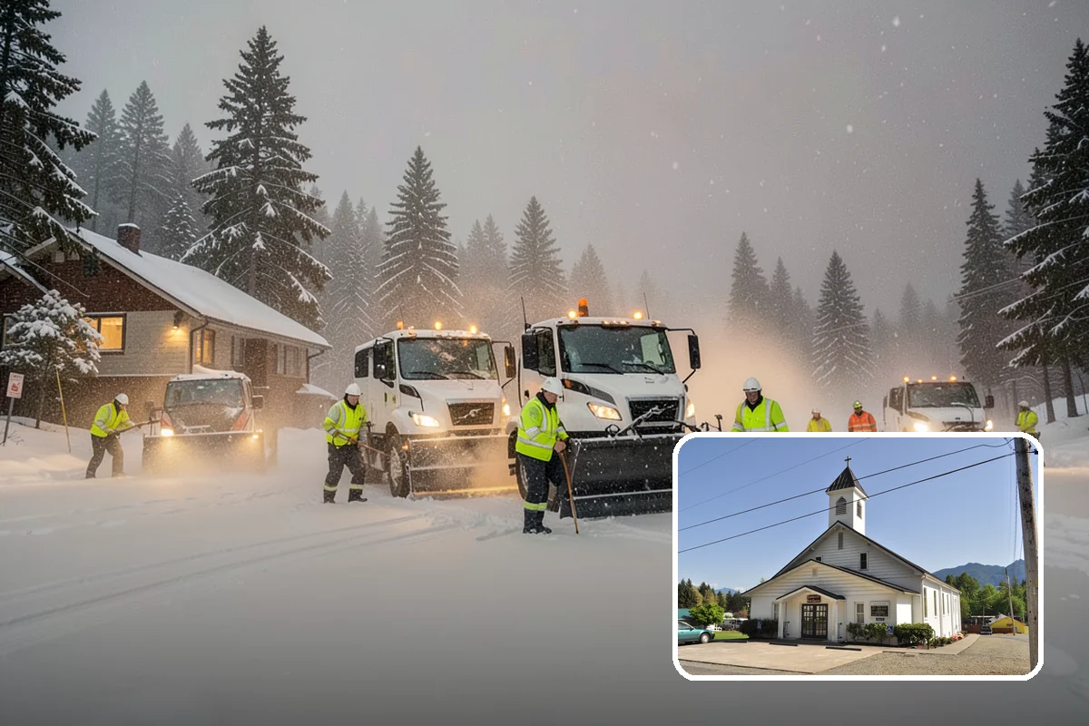 Bank Parking Lot Snow Removal in Concrete, Skagit County, WA - Customer parking and drive-through lanes stay open all day