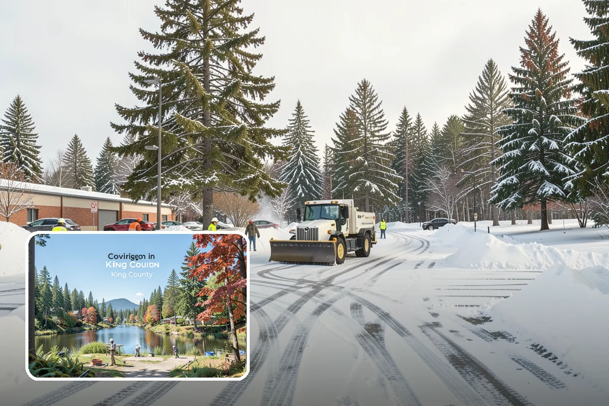 Bank Parking Lot Snow Removal in Covington, King County, WA - Customer parking and drive-through lanes stay open all day