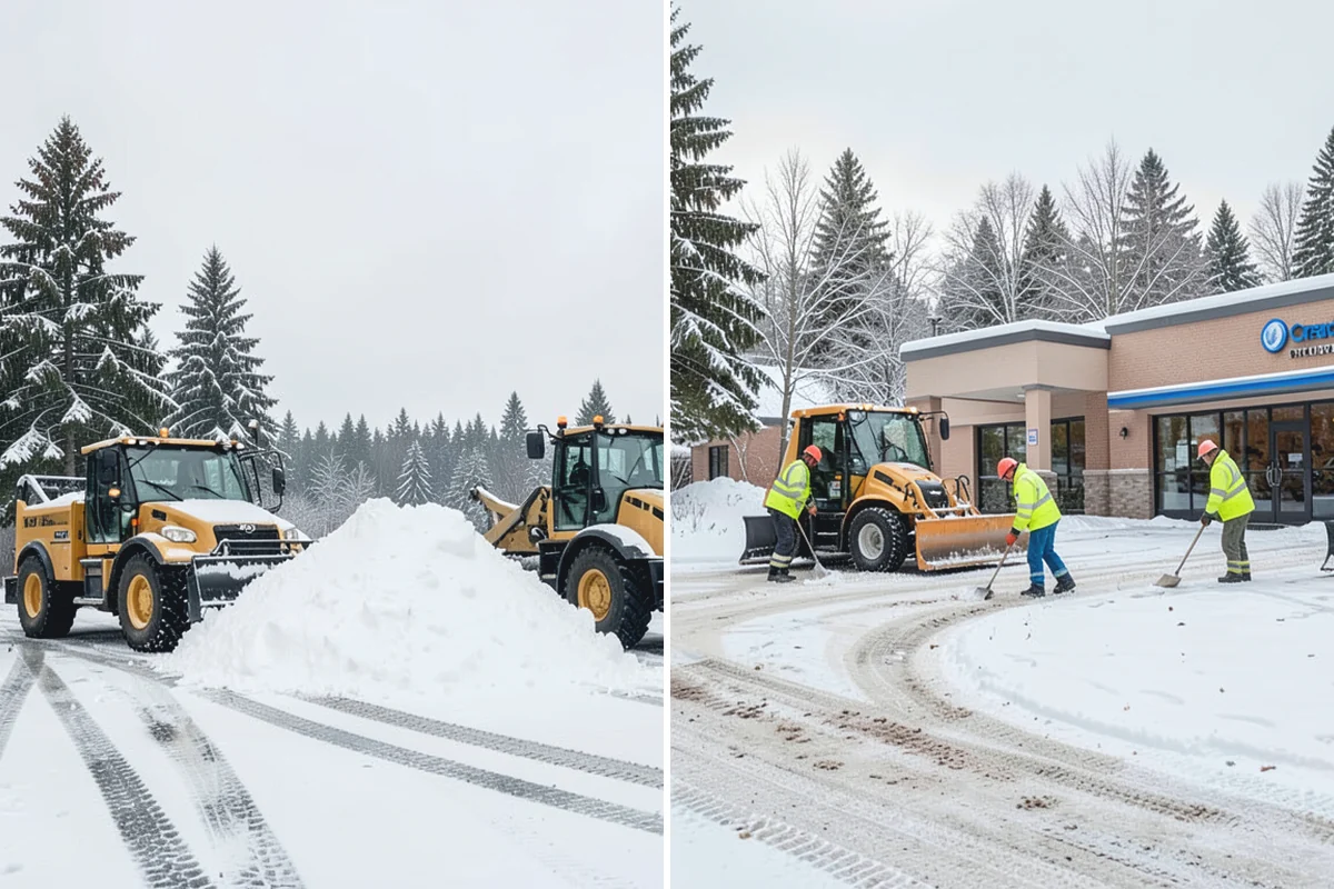 Bank Parking Lot Snow Removal in Des Moines, King County, WA - Map parking, drive-through lanes, and the ATM approach with staff