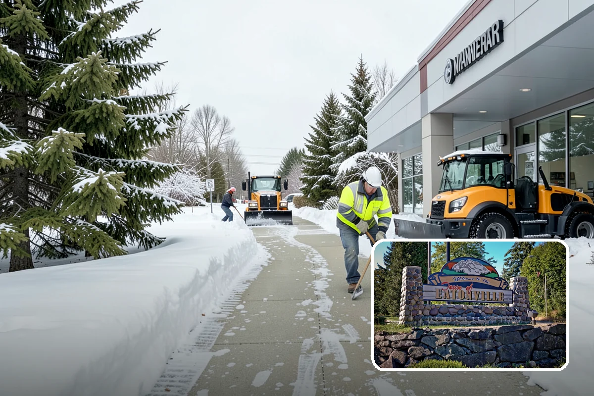 Bank Parking Lot Snow Removal in Eatonville, Pierce County, WA - Customer parking and drive-through lanes stay open all day