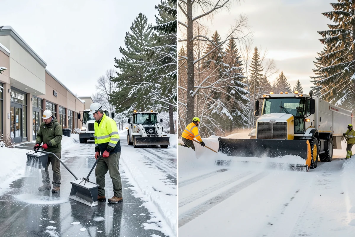 Bank Parking Lot Snow Removal in Enumclaw, King County, WA - Map parking, drive-through lanes, and the ATM approach with staff