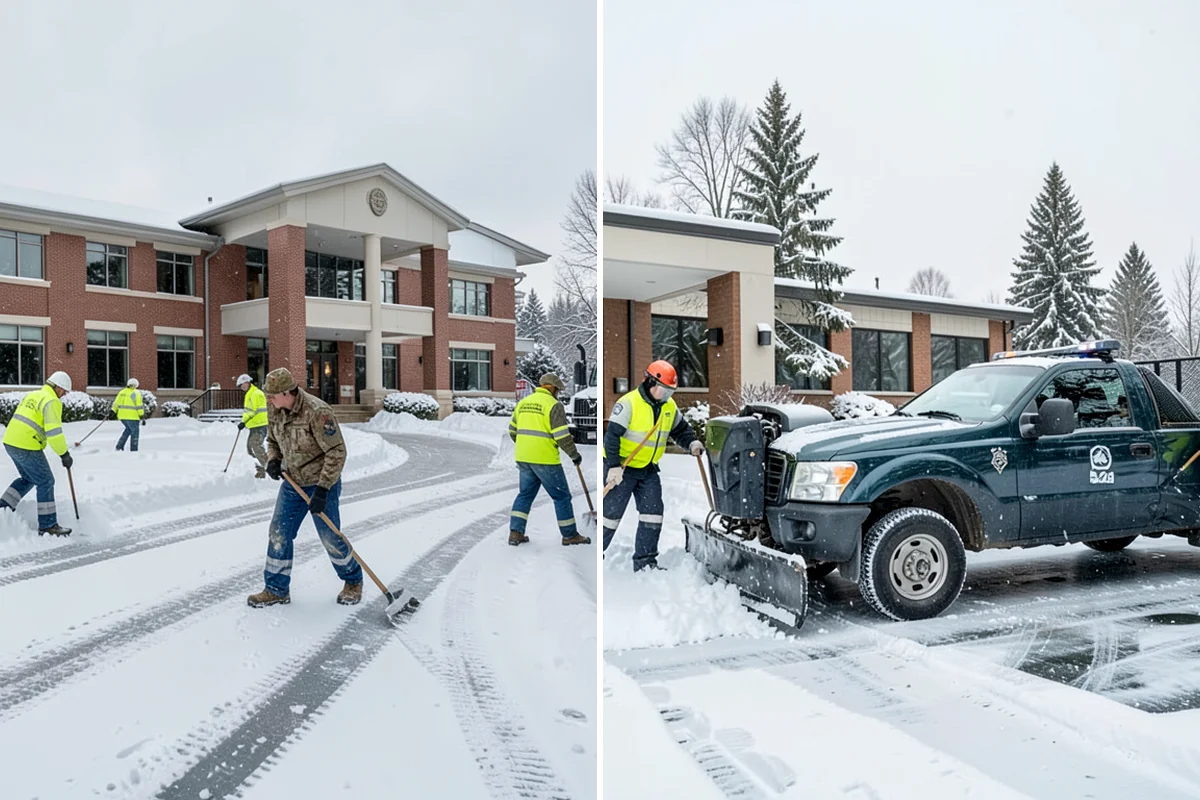 Bank Parking Lot Snow Removal in Fircrest, Pierce County, WA - Map parking, drive-through lanes, and the ATM approach with staff