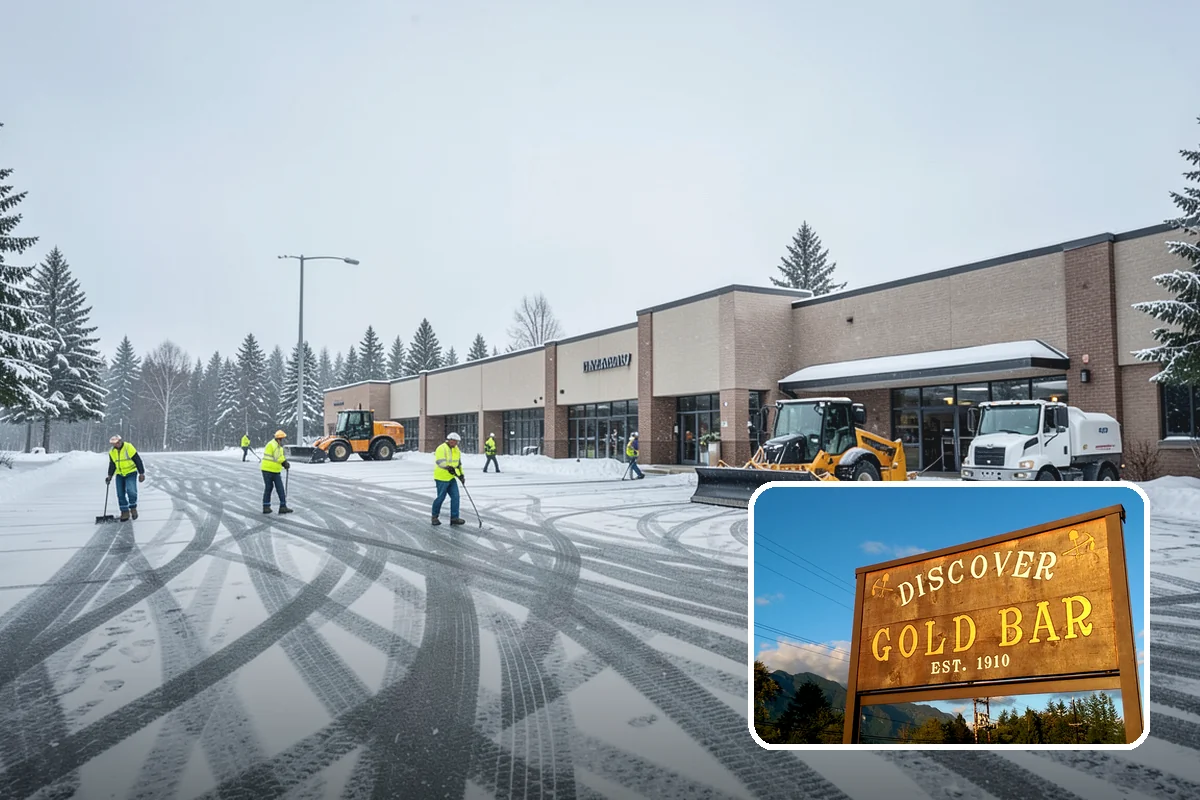 Bank Parking Lot Snow Removal in Gold Bar, Snohomish County, WA - Customer parking and drive-through lanes stay open all day