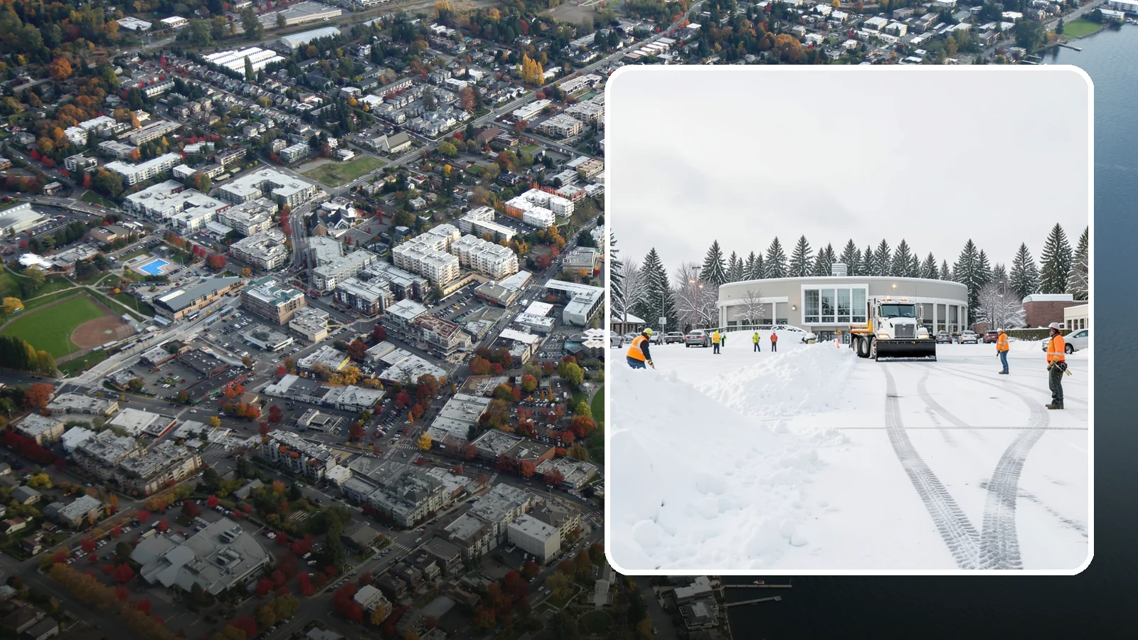 Bank Parking Lot Snow Removal in Kirkland, King County, WA - We clear bank lots, drive-throughs, and ATM lanes so Western Washington customers bank safely all winter.