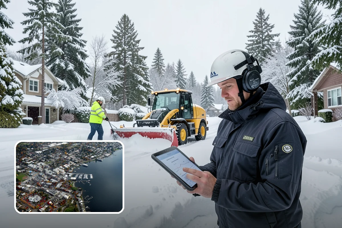 Bank Parking Lot Snow Removal in Kirkland, King County, WA - Customer parking and drive-through lanes stay open all day
