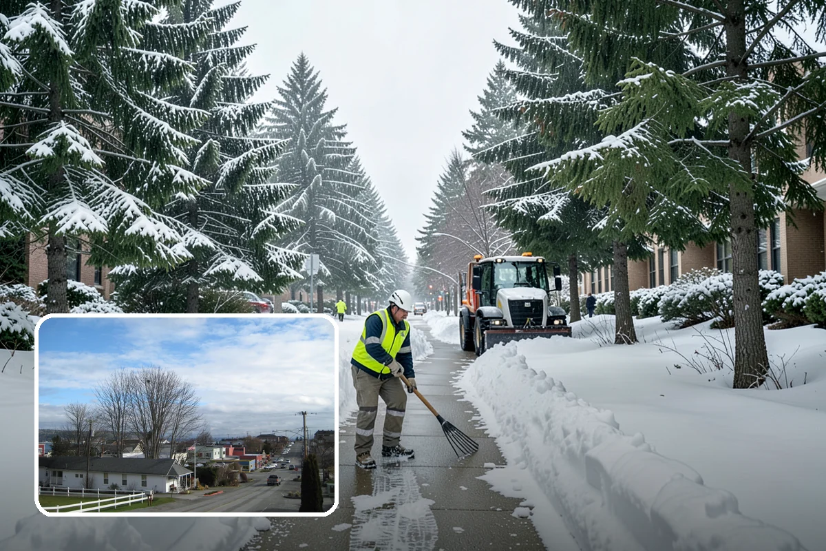 Bank Parking Lot Snow Removal in Langley, Island County, WA - Customer parking and drive-through lanes stay open all day