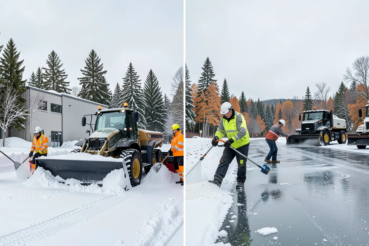 Bank Parking Lot Snow Removal in Lyman, Skagit County, WA - Map parking, drive-through lanes, and the ATM approach with staff