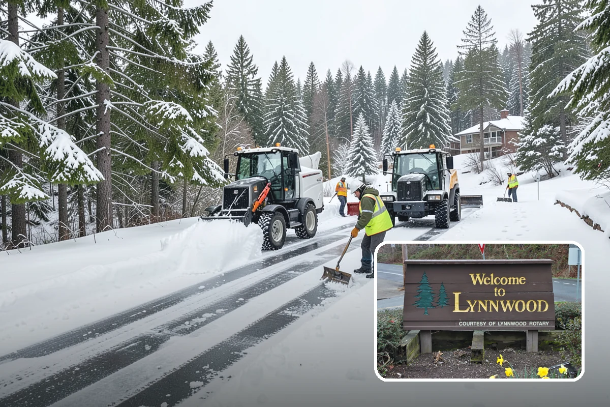 Bank Parking Lot Snow Removal in Lynnwood, Snohomish County, WA - Customer parking and drive-through lanes stay open all day