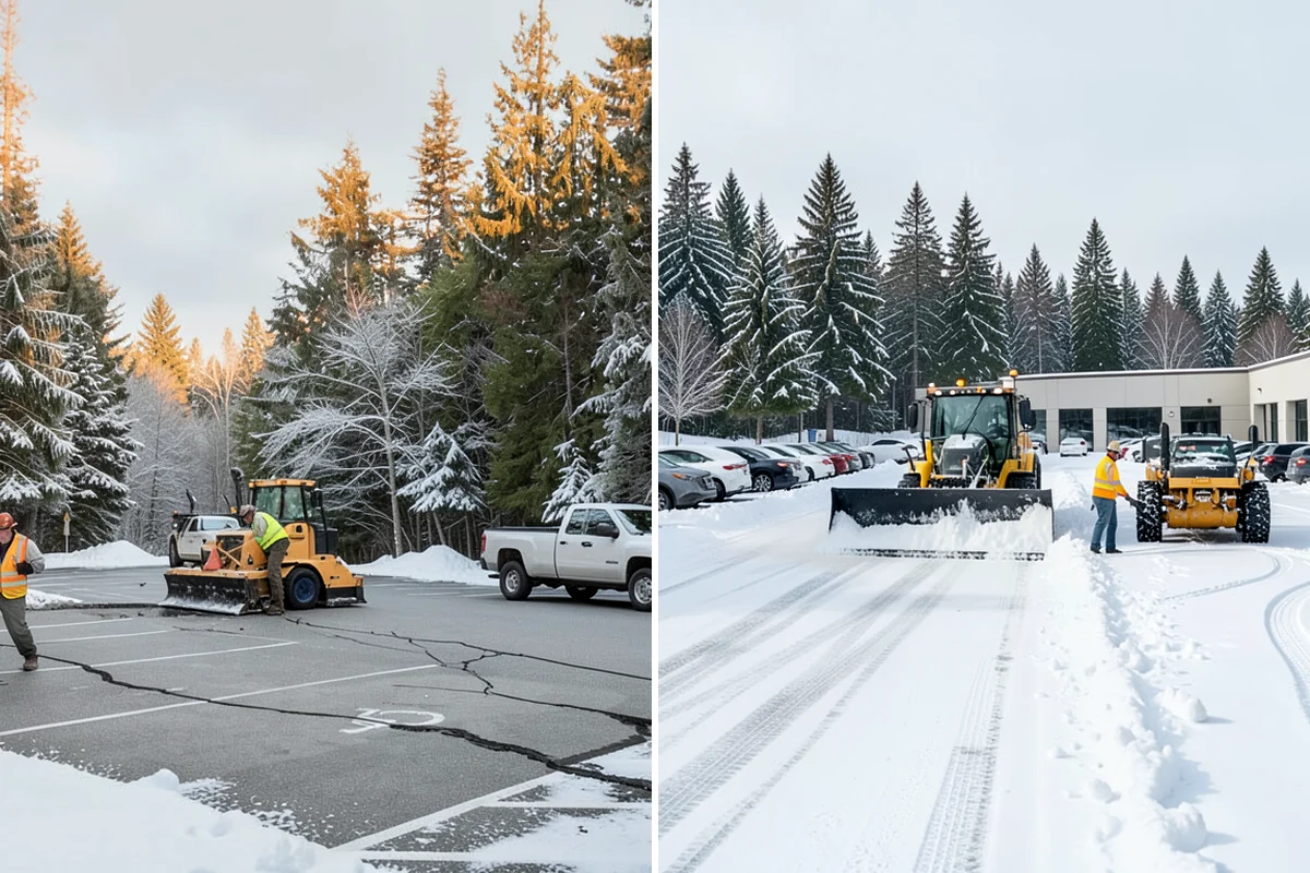 Bank Parking Lot Snow Removal in Maple Valley, King County, WA - Map parking, drive-through lanes, and the ATM approach with staff