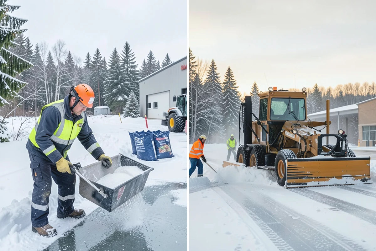 Bank Parking Lot Snow Removal in Medina, King County, WA - Map parking, drive-through lanes, and the ATM approach with staff