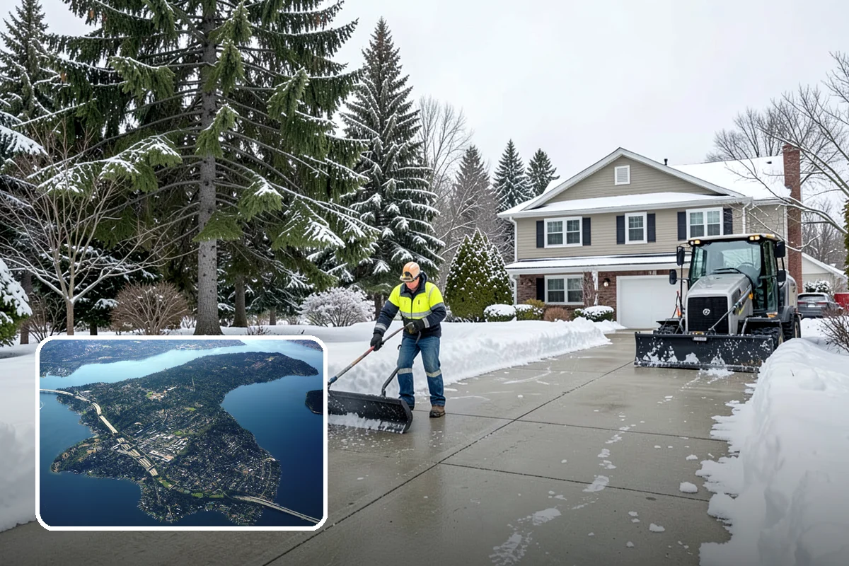 Bank Parking Lot Snow Removal in Mercer Island, King County, WA - Customer parking and drive-through lanes stay open all day